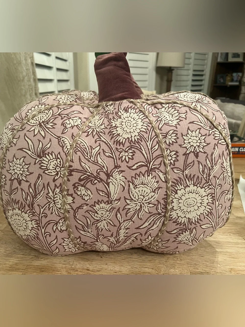 Decorative custom pumpkin pillow fall decor pink  floral velvet stem 20x15
